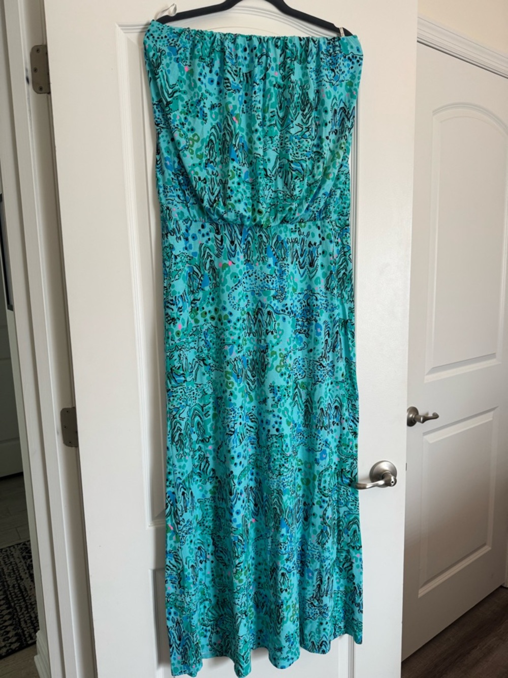 Lilly Pulitzer Turquoise Blue Patterned Strapless Maxi Dress Size L